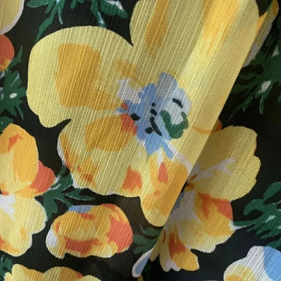 Club Monaco Size 4 Black Yellow Coran Floral Flutter-Sleeve Midi Dress NEW! - Picture 9 of 11